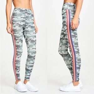Spiritual Gangster‎ Leggings Women XS Green Camo Pink Red Stripe Yoga Stretch